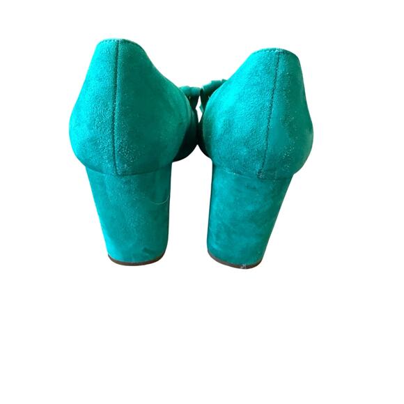 Club Monaco Teal Suede Block Heel Loafers Fringe Made in Italy EU 38 US 7.5 8 - Picture 6 of 7